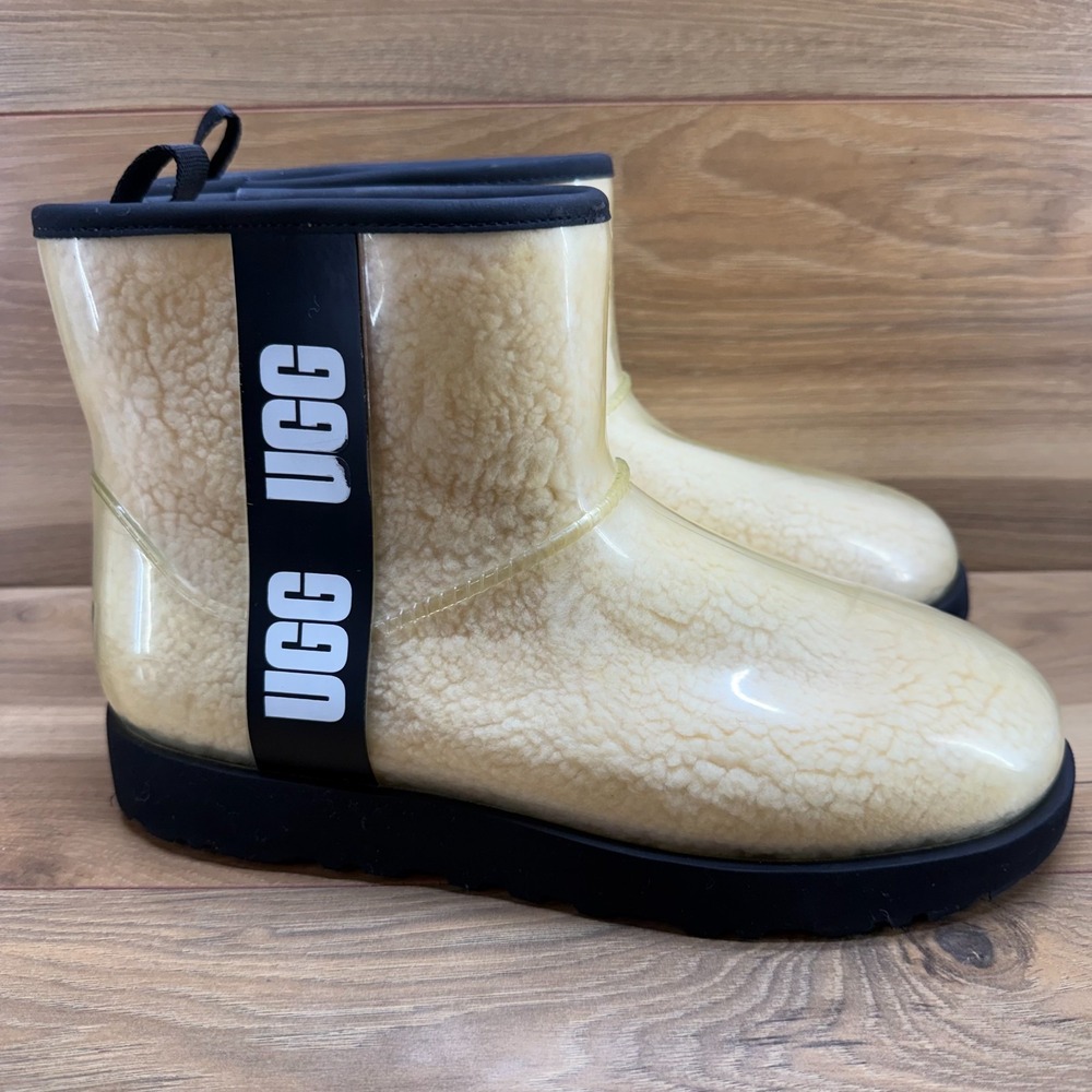 UGG Classic Clear Mini Boots Womens 10 Sherpa Shearling Fur Lined Black Jelly